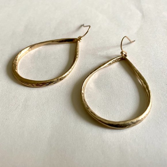 Gold Tone Oval Hoop Drop Earrings - Picture 4 of 7